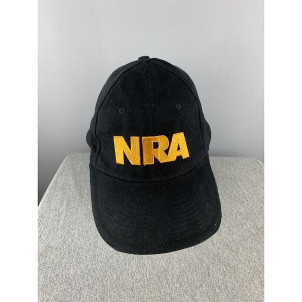 NRA Black with Gold Logo USA Flag Adjustable Lightweight Baseball Cap Hat Gun